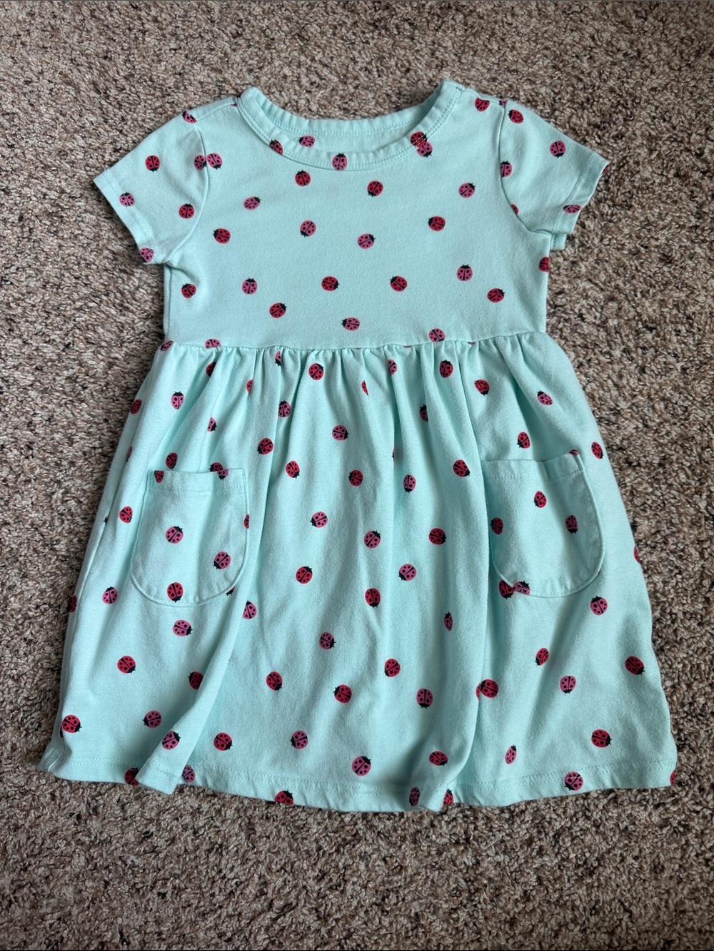 WONDER NATION TODDLER GIRL SHORT SLEEVE COTTON DRESS WITH LADY BUG DESIGN